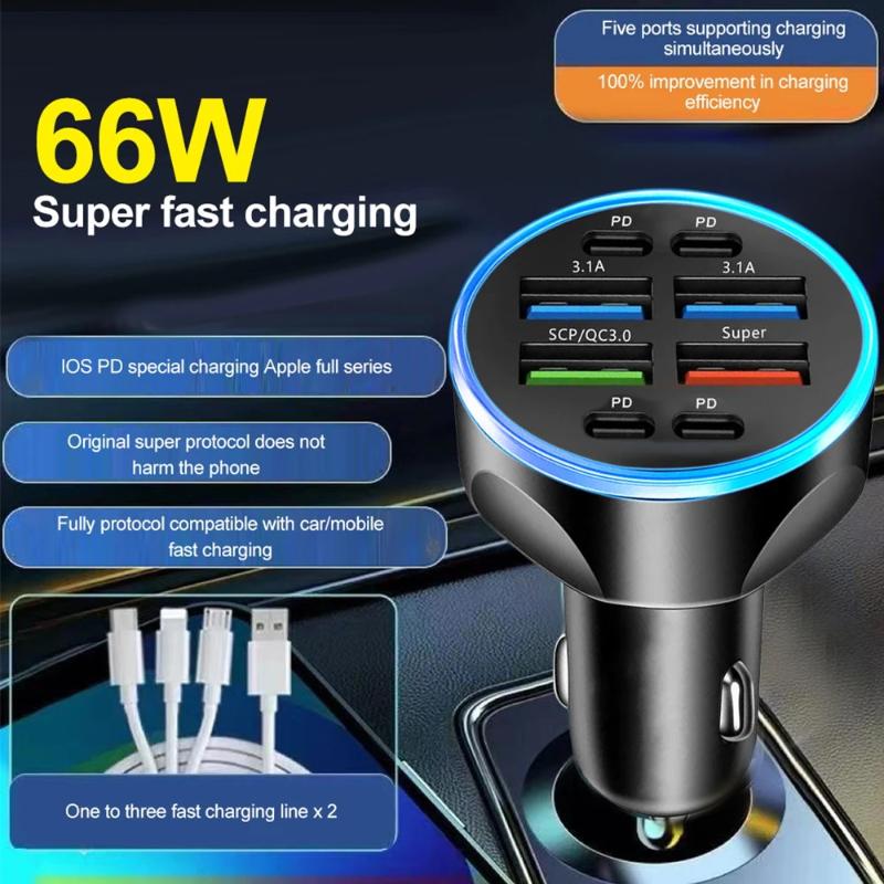 Usb C Hub - 8 พอร์ต USB C ที่ชาร์จในรถยนต์ 100W