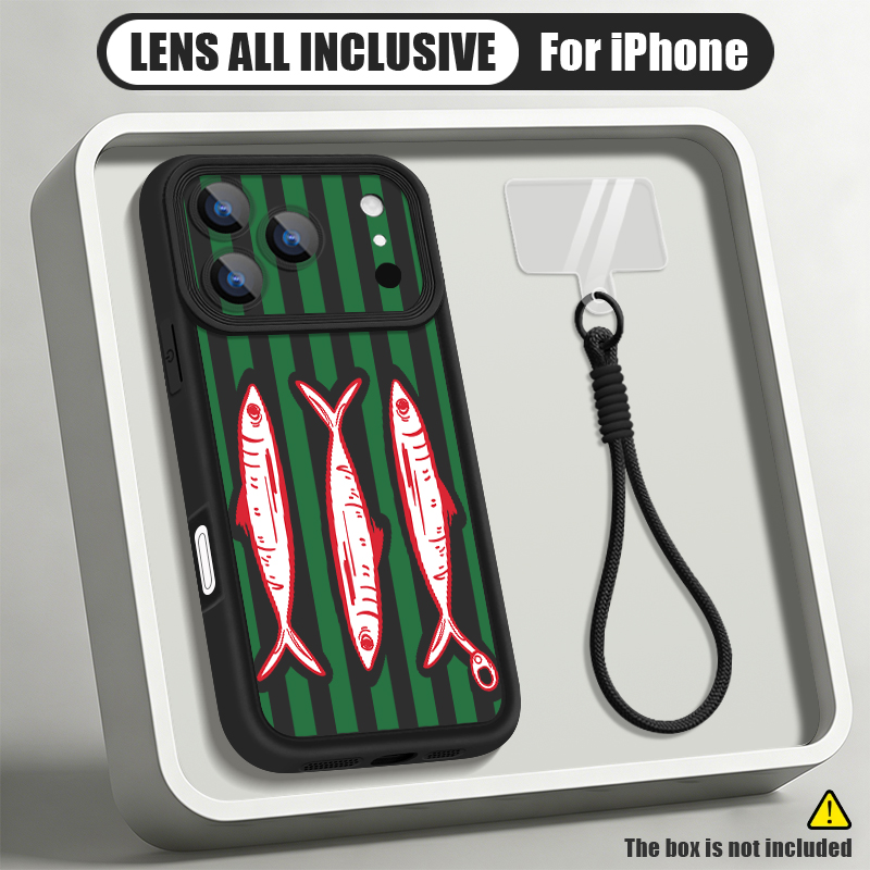 Lanyard Phone Strap - เคสโทรศัพท์ลายปูและปลาซาร์ดีนพร้อมสายคล้อง สำหรับ iPhone 17 Pro Max