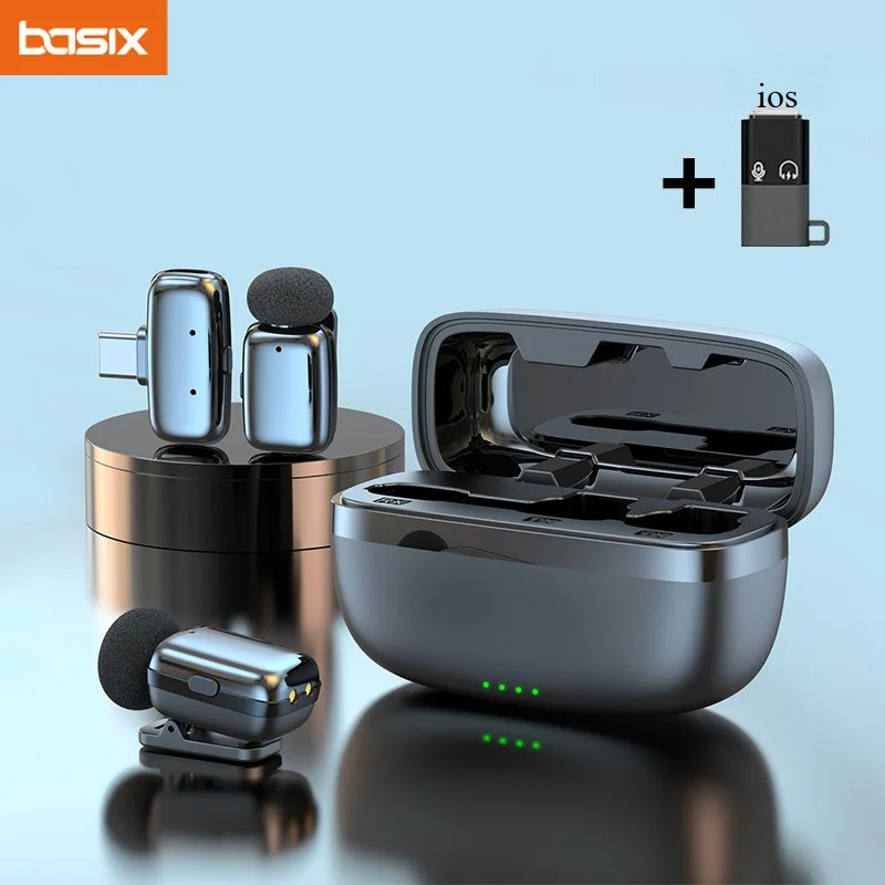 Phone Accessories And Cases - ชุดไมโครโฟนไร้สายแบบหนีบเสื้อพร้อมกล่องชาร์จ ไมค์ขนาดเล็กสำหรับบันทึกวิดีโอ โทรศัพท์แอนดรอยด์ ถ่ายทอดสด