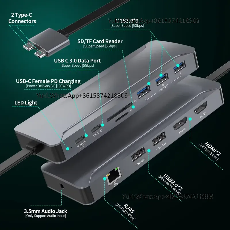 Usb C Hub - ฮับด็อกกิ้งสถานี 5 พอร์ต USB พร้อมจอแสดงผลคู่ รองรับ