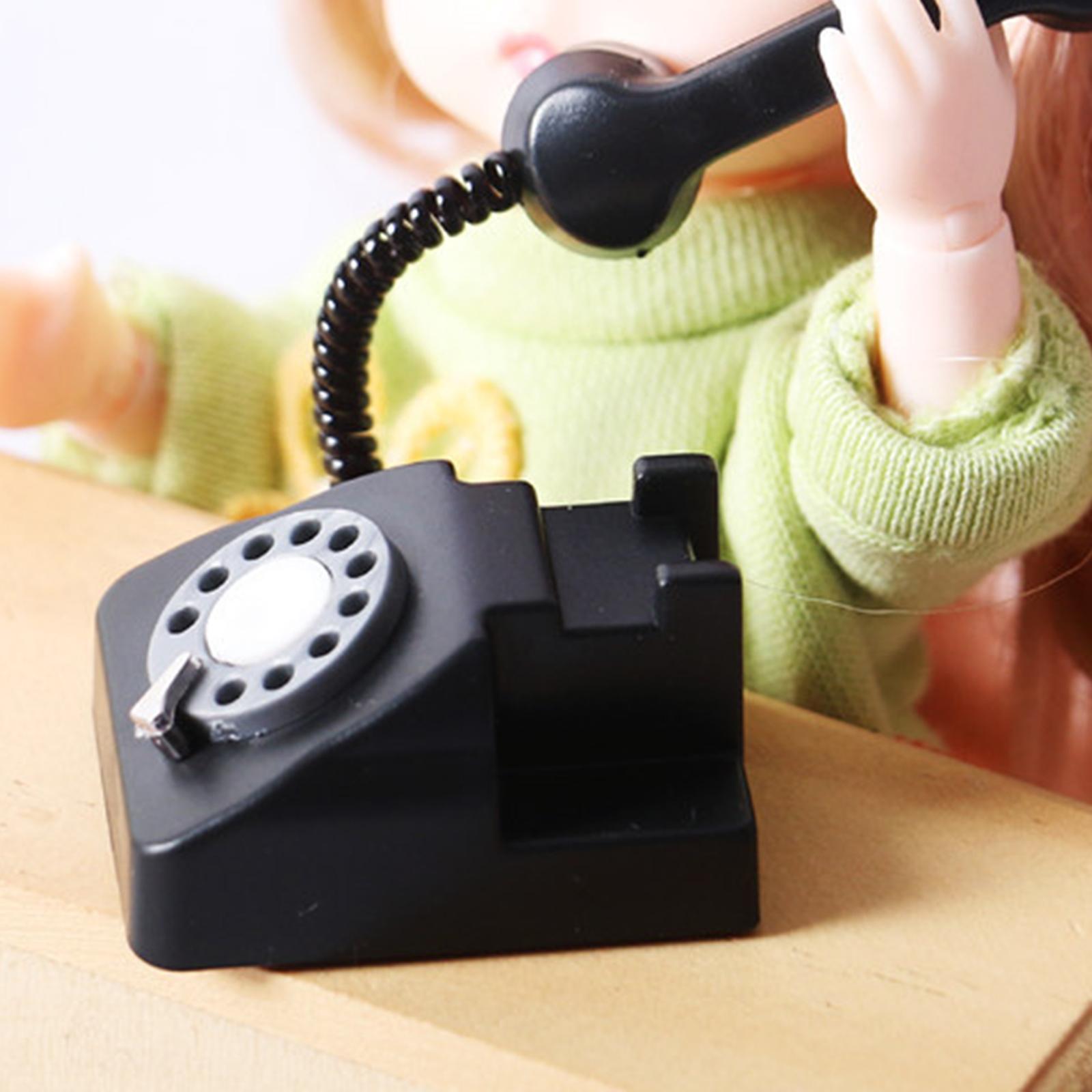 Phone Accessories Europe - โทรศัพท์จิ๋วทำมือจากพลาสติก โทรศัพท์หมุนสำหรับตกแต่งบ้านตุ๊กตา ขนาด 1:12 สำหรับของตกแต่งเฟอร์นิเจอร์จำลอง