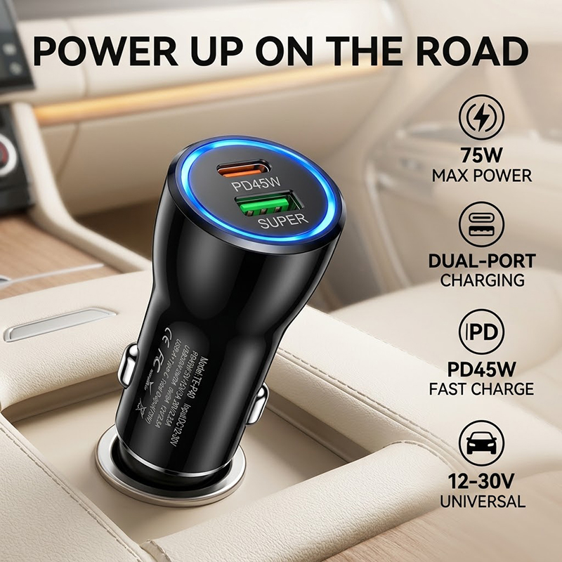 Usb C Hub - ที่ชาร์จในรถยนต์แบบ USB C 45W สองพอร์ต รองรับการชาร์จเร็ว