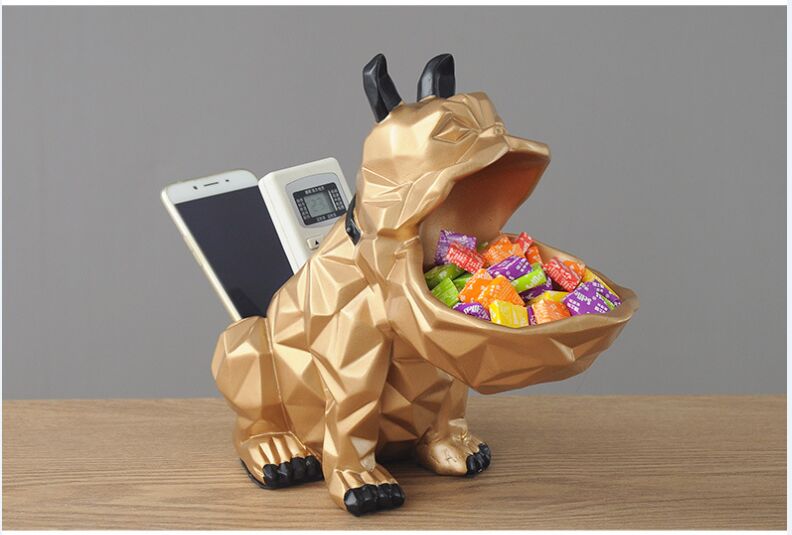 Phone Accessories Europe - Creative Geometric Bulldog เรซิ่นหัตถกรรม Sundries กล่องตกแต่งผู้ถือโทรศัพท์ประติมากรรมเครื่องประดับบ้านอุปกรณ์เสริม