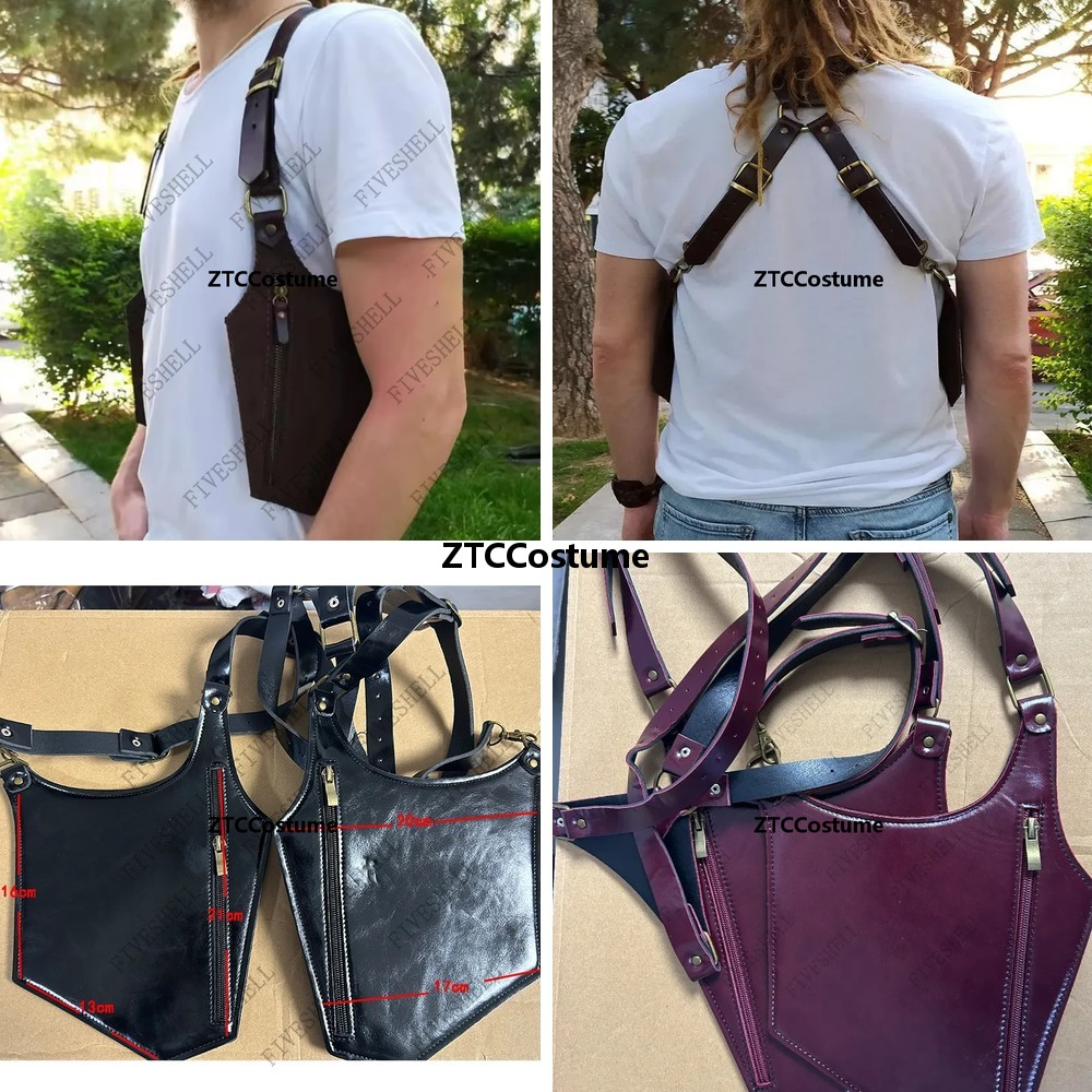 Phone Accessories Europe - กระเป๋าหนังสะพายไหล่สไตล์สตีมพังก์ยุคกลาง กระเป๋าอัศวินโจรสลัดวินเทจ กระเป๋าใส่โทรศัพท์แบบสองช่อง อุปกรณ์เสริมคอสเพลย์