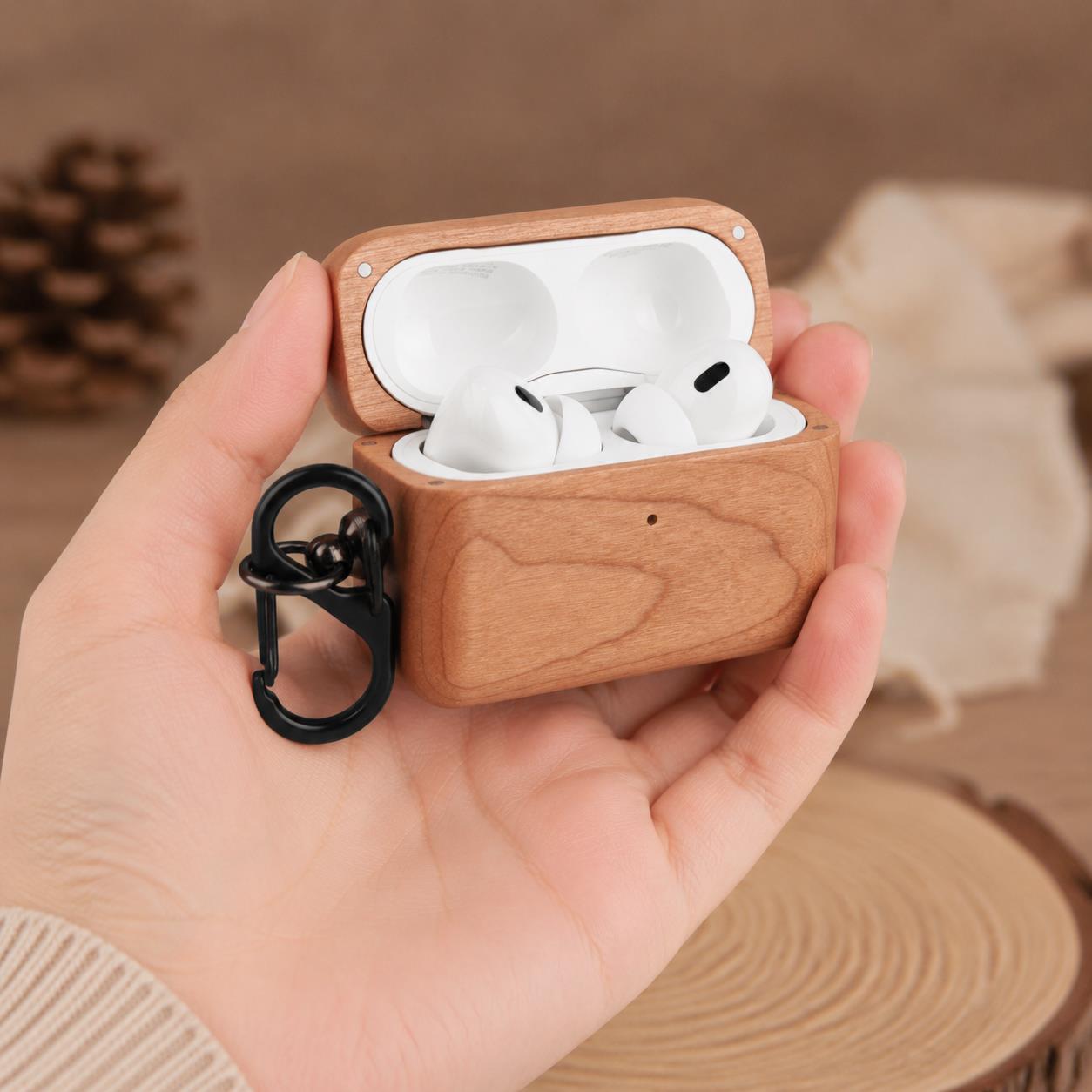 Airpod Case Cover - เคส AirPods รูปทรงสี่เหลี่ยมธรรมชาติ ทนทานต่อแรงกระแทก ทำจากไม้เชอร์รี่ สำหรับ