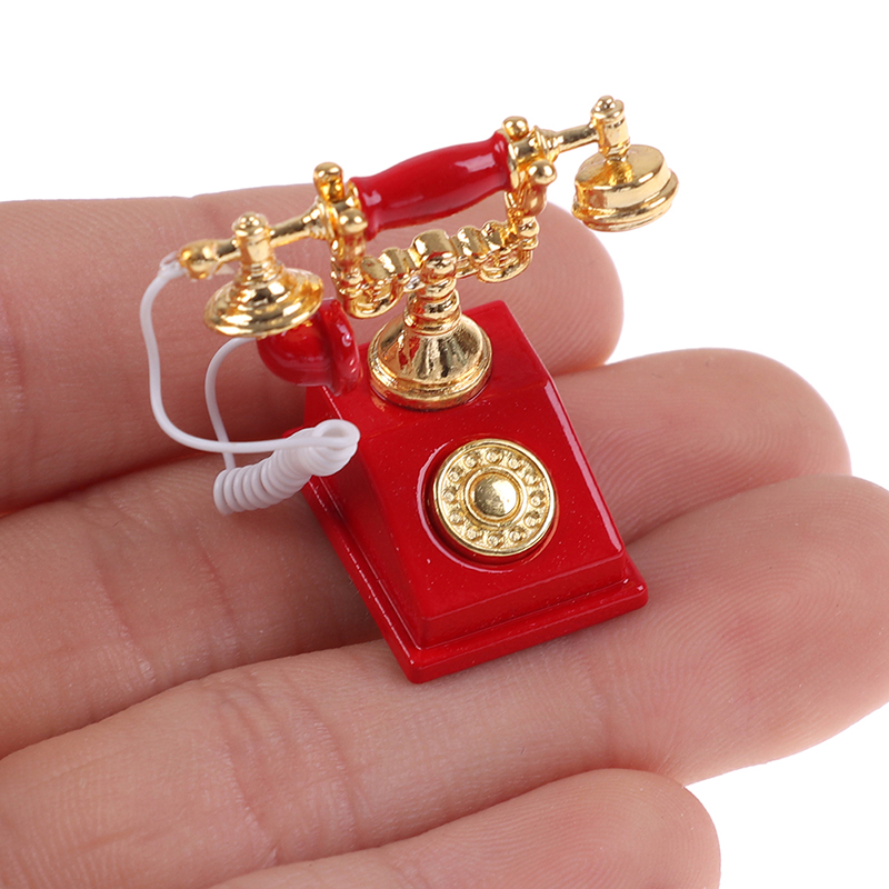 Phone Accessories Europe - โทรศัพท์จิ๋วสไตล์วินเทจสำหรับบ้านตุ๊กตา ขนาด 1:12 อุปกรณ์ตกแต่งบ้านตุ๊กตา โทรศัพท์ย้อนยุคสมจริงสำหรับตั้งโชว์ในบ้านตุ๊กตา
