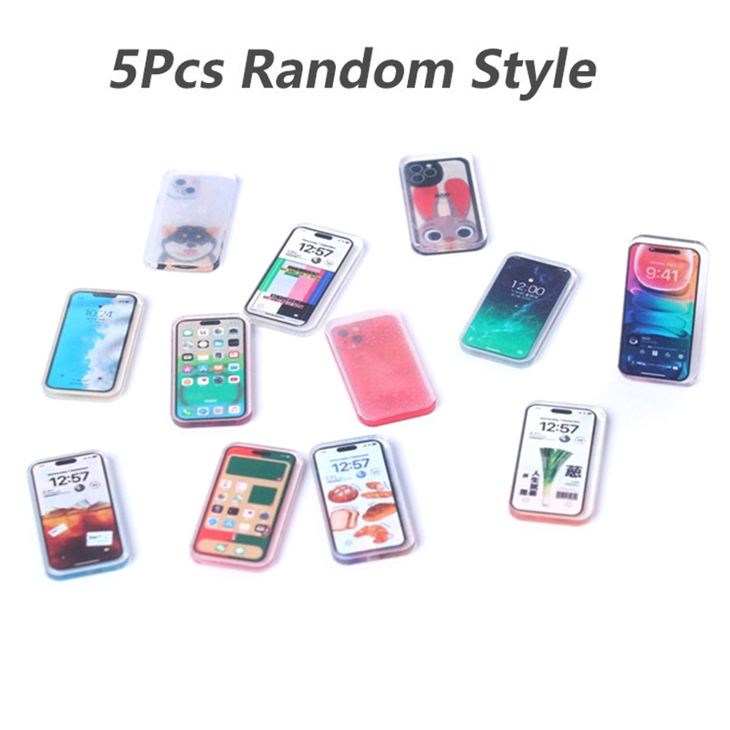 Phone Accessories Europe - 5 ชิ้น 1:12 โทรศัพท์มือถือจิ๋วสำหรับบ้านตุ๊กตา สมาร์ทโฟนจำลอง ของเล่นเด็ก
