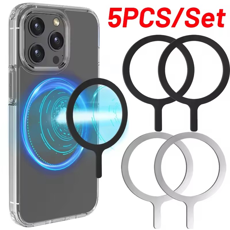 Quirky Phone Accessories - 5-1 ชิ้นสติกเกอร์แหวนสำหรับแม็กเซฟไร้สายชาร์จสำหรับไอโฟน 15 16 17 โปรแม็กซ์โทรศัพท์มือถือแม่เหล็กไร้สายชาร์จแผ่นโลหะ