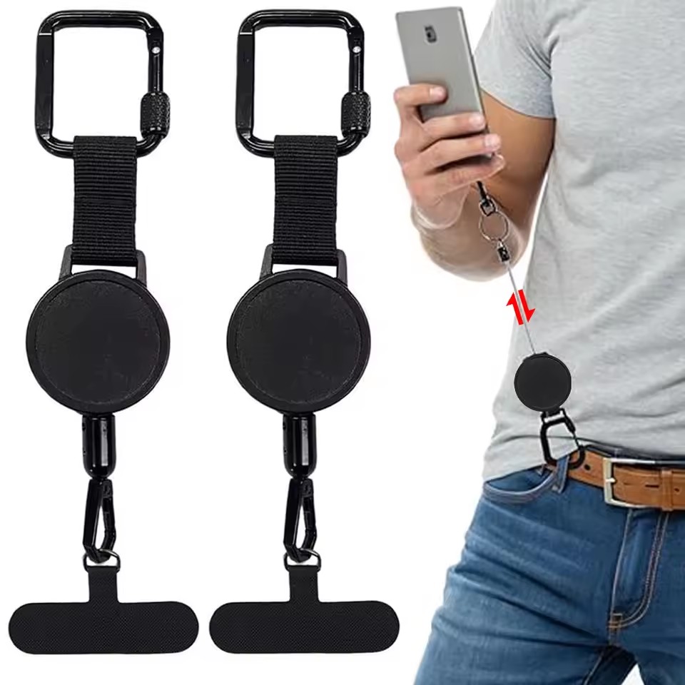 Quirky Phone Accessories - ที่ยึดโทรศัพท์แบบยืดหดได้ ป้องกันการโจรกรรม สายคล้องนิรภัยสำหรับสมาร์ทโฟน พร้อมคาราไบเนอร์ สายรัดป้องกันการตก สำหรับเดินป่า