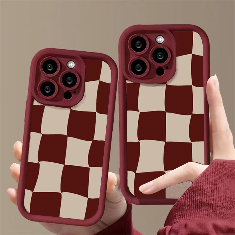 เคสโทรศัพท์ลายตารางสีแดงไวน์สำ - Phone Accessories Red บทวิจารณ์และราคา